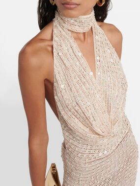 Aya Muse Sequin Halter Mini Dress in Light Pink
